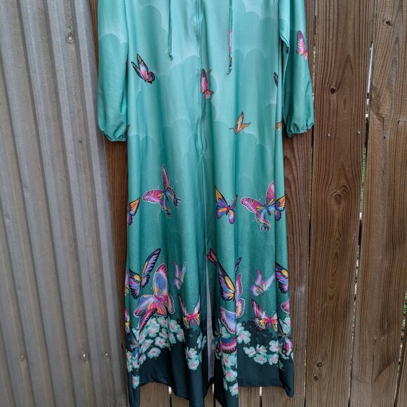 Vintage 60's-70's Butterfly Print Turquoise Maxi Dress MuuMuu - Tique of Cali - Picture 2 of 6